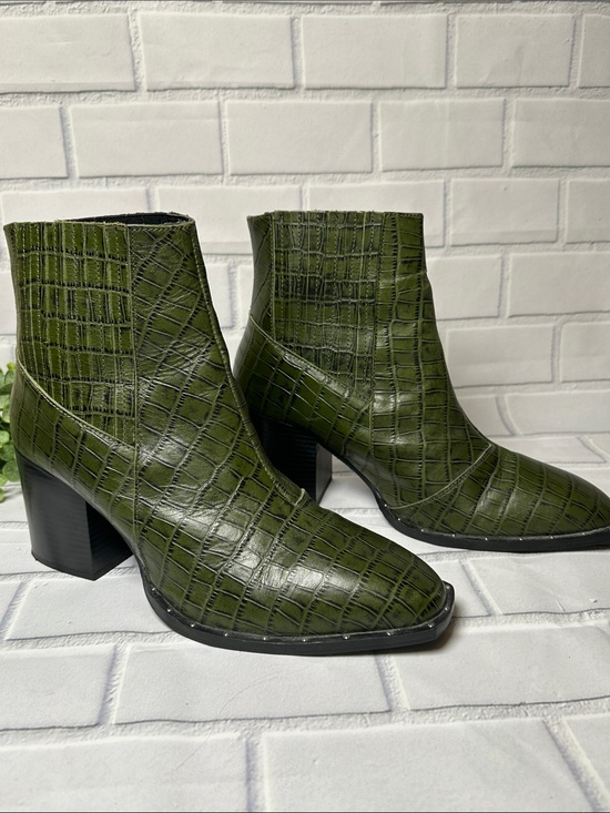 ASOS Shoes - ASOS Design Green Croc Print Heeled Boots w/ Silver Stud Accents Sz 8